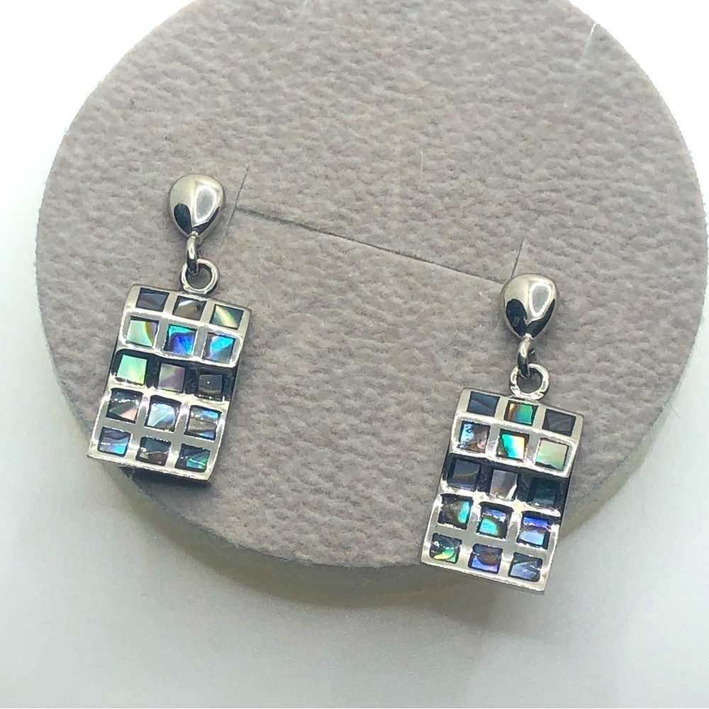 Abalone Mosaic Inlay Laser Stainless Steel Stud Earrings 1.1”